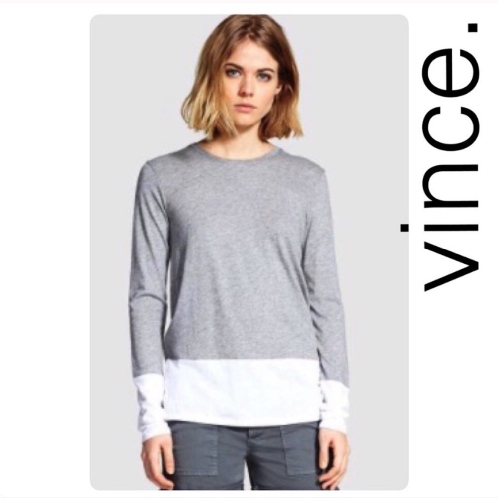 Vince Grey & White Trim Colorblock Long Sleeve Tee